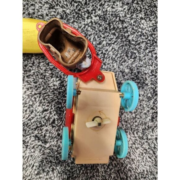 Toy Wagon Vintage Collectible Wind Up Toy Plastic Covered Horse and Driver #A92 - Picture 6 of 8